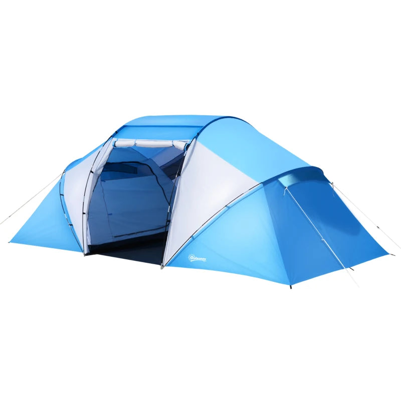 Tenda da Campeggio 4 Posti con 2 Zone Notte e Borsa da Trasporto, 430×240×170 cm, Bianco e Azzurro EL9A20-044EL9