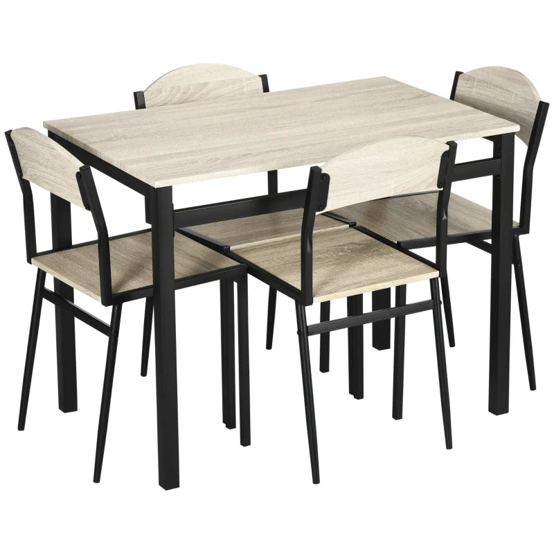 Set da Pranzo con Tavolo Rettangolare e 4 Sedie in Acciaio e MDF, Nero e Rovere GT5835-087V00BKGT5