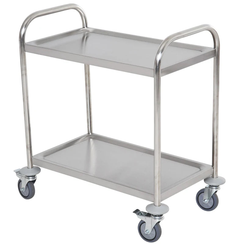 Carrello da Cucina 2 Ripiani con Ruote in Acciaio Inox 71x41x81cm, Argento ER4801-076ER4