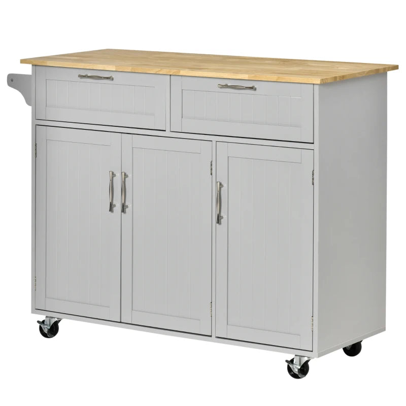 Carrello da Cucina Multiuso in Legno con 2 Cassetti, 3 Antine e 4 Ruote 121x46x91cm, Grigio YH1801-204GYYH1