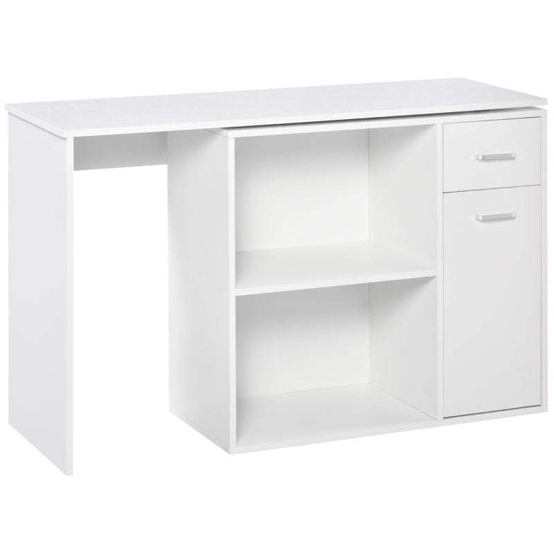 Scrivania Angolare con Libreria Scaffale in Legno Bianco, Tavolo da Pranzo con Rotazione a 360°, 173x39.8x74 cm ZK4836-073WTZK4