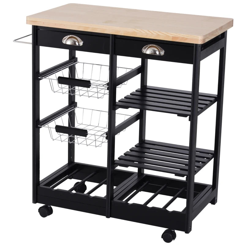 Carrello da Cucina Multiuso in Legno di Pino 74 x 37 x 75cm Nero LK3801-079BKLK3