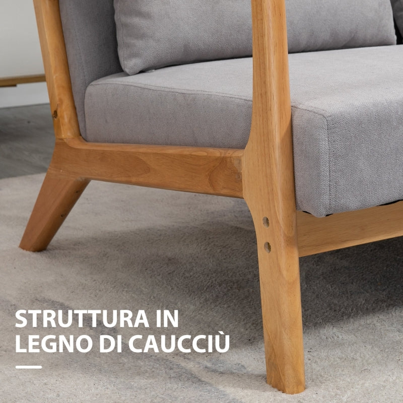 Divano 2 Posti Moderno in Legno con Cuscini, Seduta Imbottita e Tessuto Effetto Velluto, 122x71x76 cm, Grigio soggiorno salotto ufficio studio FVA