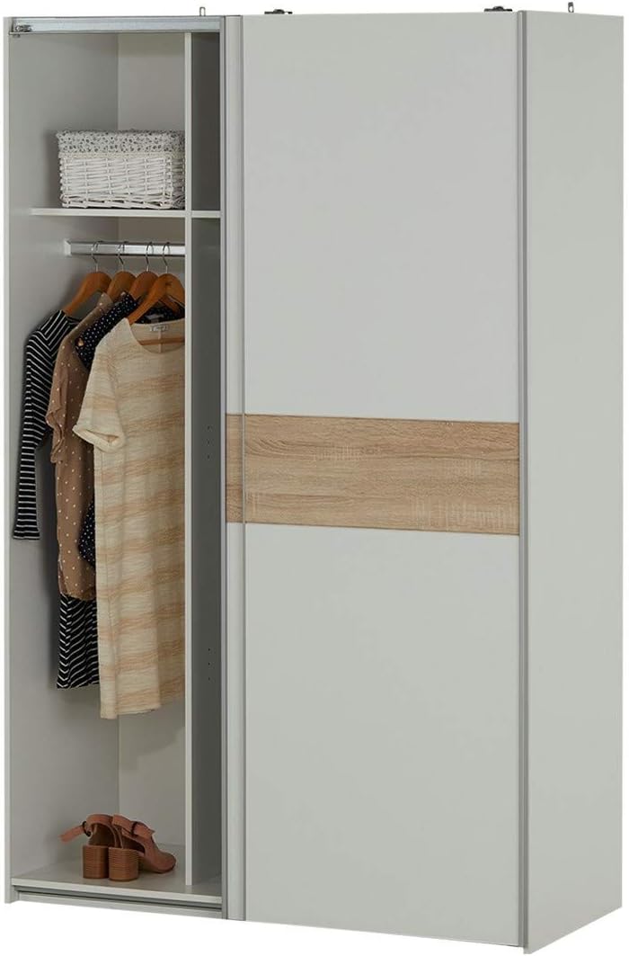 armadio moderno per camera da letto 2 ante scorrevoli in legno bianco linea marrone T2651,151,0S