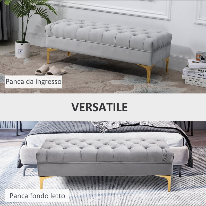 panca ingresso camera da letto elegante grande pouf negozio Imbottita Fondo letto in Tessuto Vellutato e Base in Metallo Dorato, 118x45x42cm, Grigio F831-163V01GYA