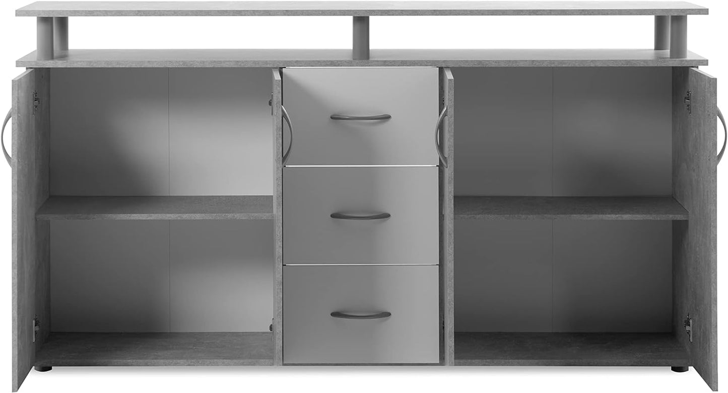 credenza moderna madia soggiorno cucina ingresso cassettiera camera salotto in legno mobile multiuso ufficio studio dispensa moderno buffet tv grigio cemento bianco T2253,66,0S