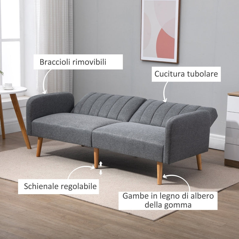 Divano Letto 2 Posti a 1 Piazza con Schienale Reclinabile in Tessuto 173x75x73cm - Grigio soggiorno salotto ufficio studio F839-214GYA