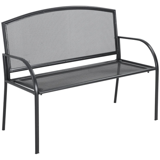 Panchina da Giardino 2 Posti in Acciaio con Braccioli, 110.5x53.5x89cm, Grigio 84B-825