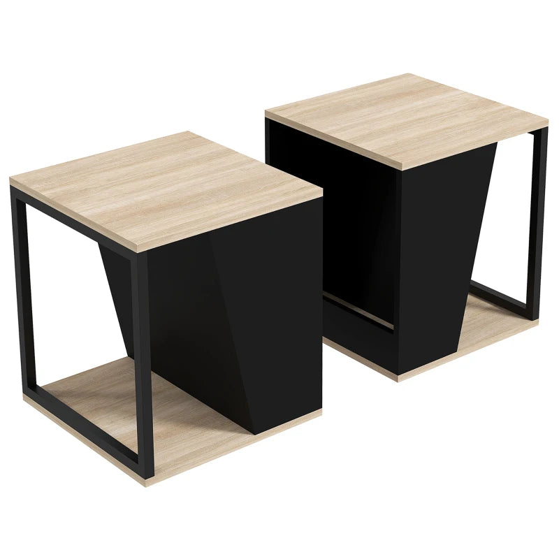 Set da 2 Tavolini da Caffè con Vano Porta Oggetti in Truciolato e Acciaio, 40x40x45cm, Nero e Quercia MN6839-775V80BKMN6