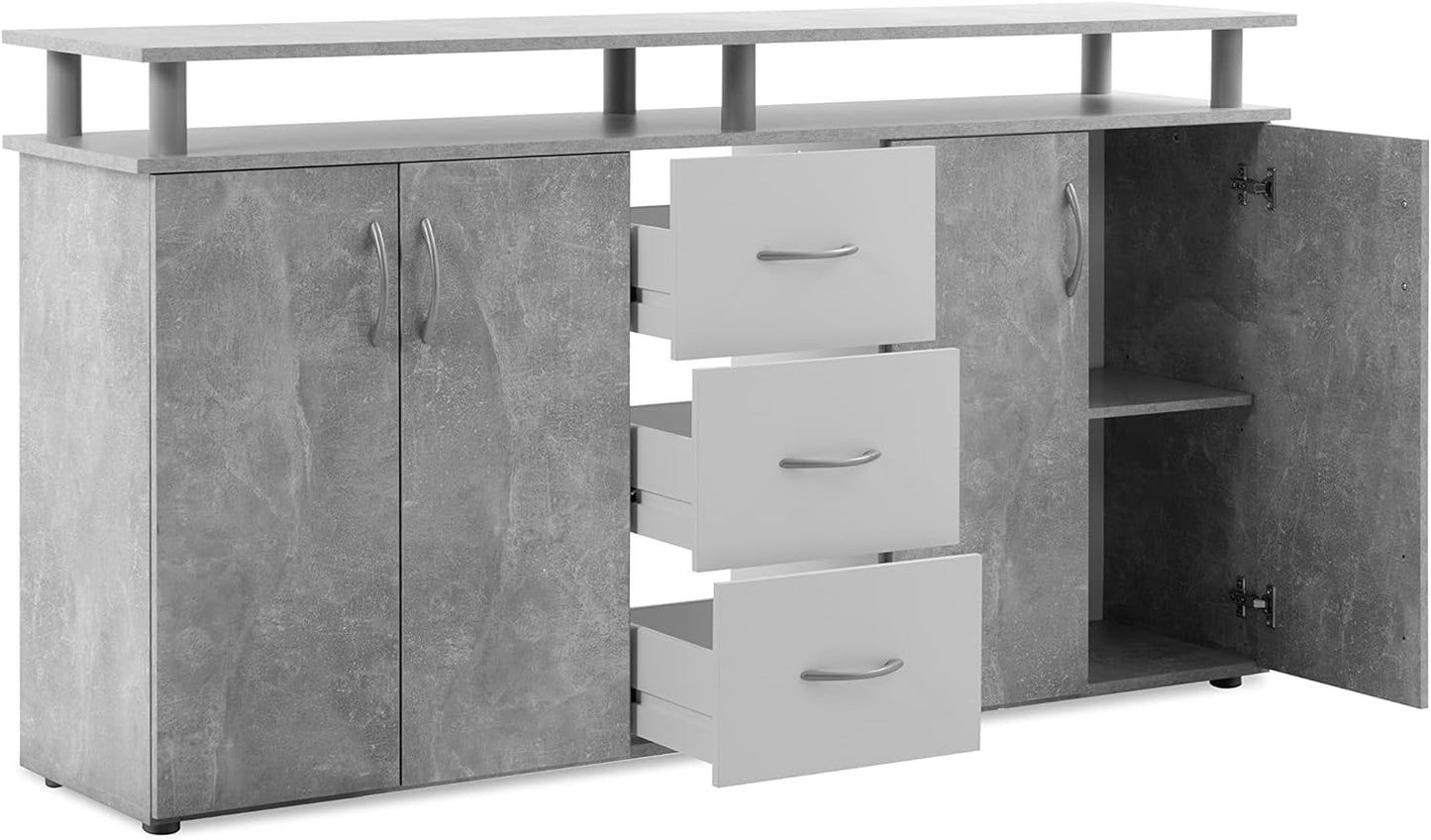 credenza moderna madia soggiorno cucina ingresso cassettiera camera salotto in legno mobile multiuso ufficio studio dispensa moderno buffet tv grigio cemento bianco T2253,66,0S