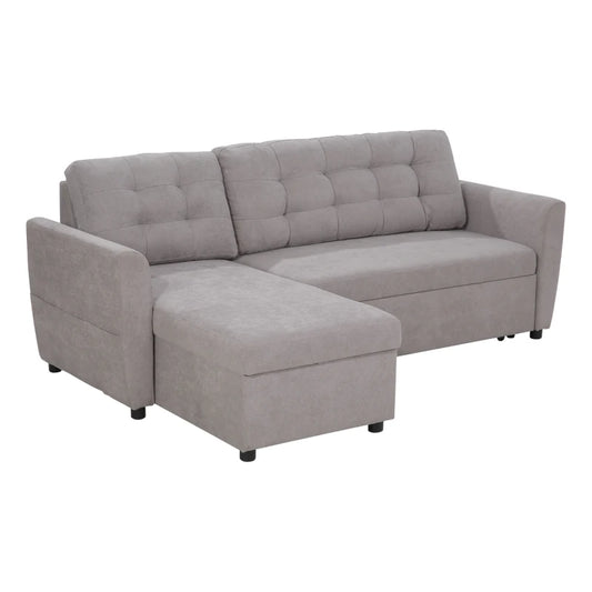 Divano Letto Angolare 3 Posti con Chaise Longue Contenitore in Tessuto, 217x134x85cm, Grigio 839-194