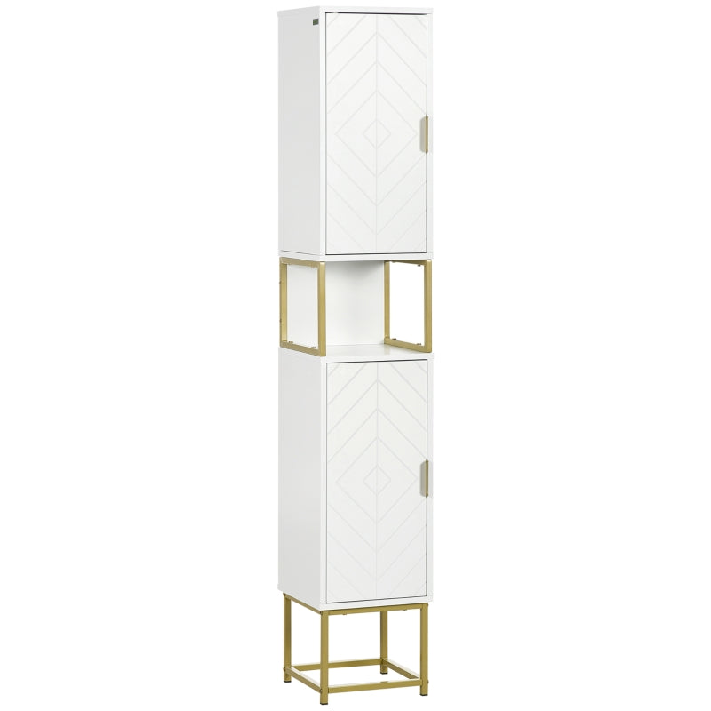 Colonna Bagno con 2 Armadietti e Ripiano in MDF e Acciaio, 30x30x170.7cm, Bianco e Oro ED6834-536V80WTED6