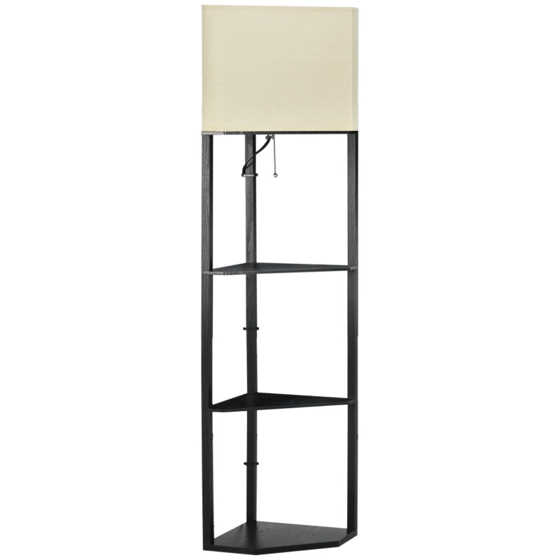 Lampada da Terra Angolare con Ripiani e Paralume in Tessuto, 50x37x159cm, Nero MO9B31-315V90MO9