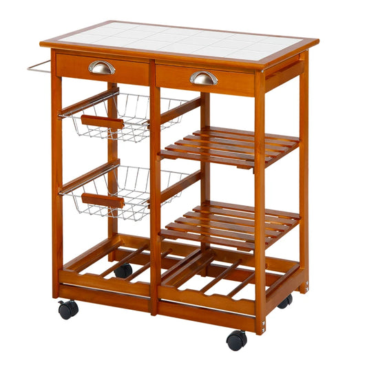 Carrello da Cucina Multiuso in Legno di Pino 74 x 37 x 76cm Marrone Chiaro GH505-0020GH5