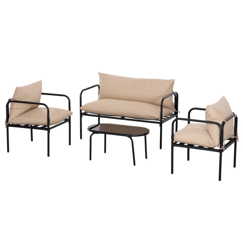 Set da Giardino 4 Pezzi con 2 Poltrone 58x58x66 cm, Divano 116x58x66 cm e Tavolino 80x42x38 cm, Khaki 84G-275V00KK