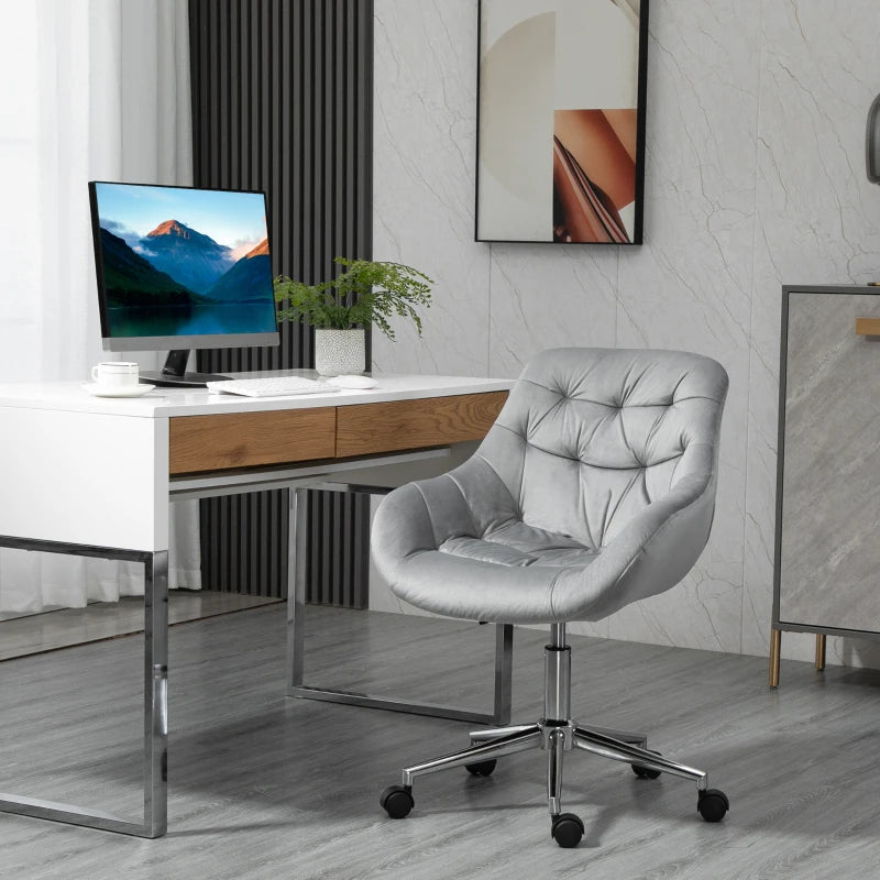 Sedia da Ufficio Ergonomica Girevole con Altezza Regolabile e Ruote, Rivestimento in Velluto, 59x58x80-90cm, Grigio LM3921-480GYLM3