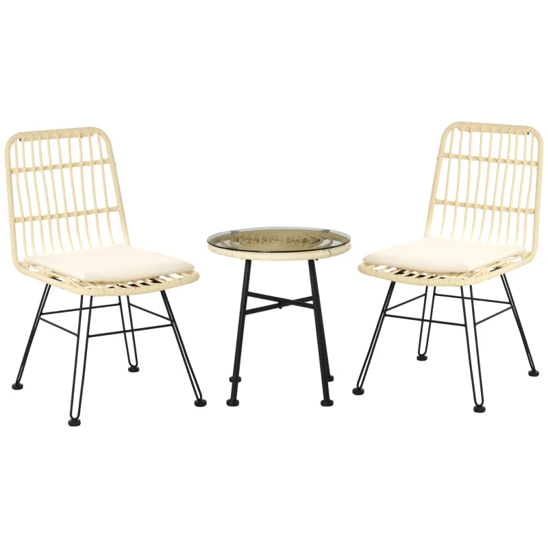 Set Mobili da Giardino 3 Pezzi con Tavolino e Sedie in Rattan PE, Poilestere e Acciaio per Esterni, Crema 863-087CW