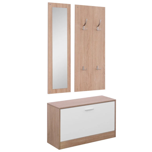 Mobile per Ingresso in Legno Set 3 Pezzi con Scarpiera, Appendiabiti e Specchio, 80x27x46.5cm - Color Legno LO6837-006LO6