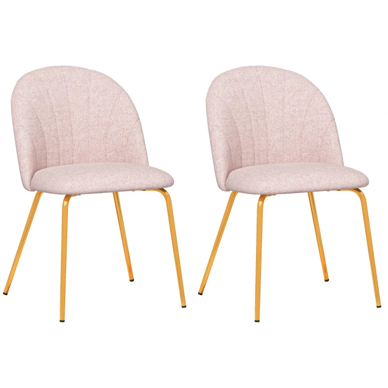 Set di 2 Sedie da Pranzo in Tessuto effetto Lino con Gambe in Acciaio, 55.5x59x81 cm, Rosa e Oro SD5835-965V00PKSD