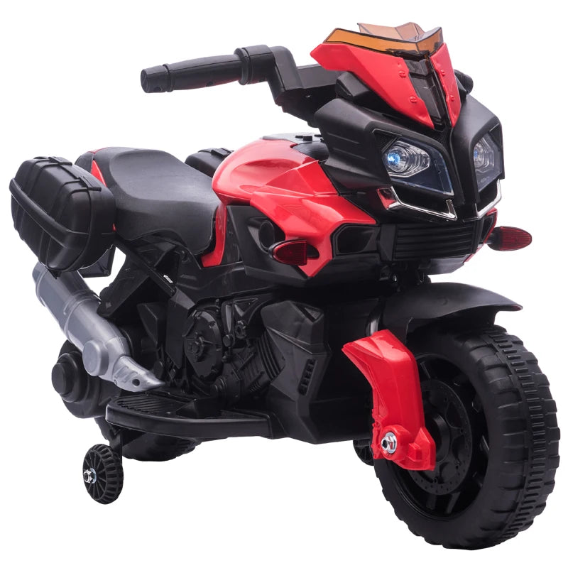 Moto Elettrica per Bambini con Fari e Clacson, Batteria 6V Velocità 3km/h, Età 18-48 Mesi, 88.5x42.5x49cm, Rosso GB7370-159V90RDGB7