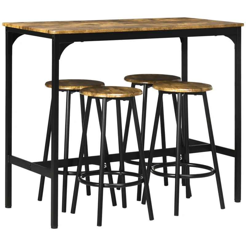 Set da Bar 5 pezzi con Tavolo alto e 4 Sgabelli Stile Industriale, Marrone e Nero WQ8835-890V00RBWQ8