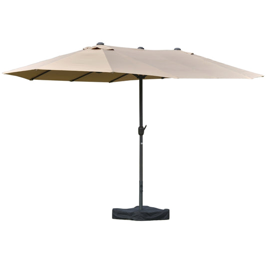 Ombrellone da Giardino Doppio 460x270cm, Ombrellone da Esterno con Apertura a Manovella, Base a Croce e Zavorra, Acciaio e Poliestere Khaki  84D-031V03SD