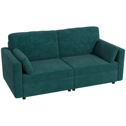 Divano 3 Posti in Velluto con Cuscini e Seduta Imbottita, 178x82x85cm, Verde Scuro 839-829V80DG