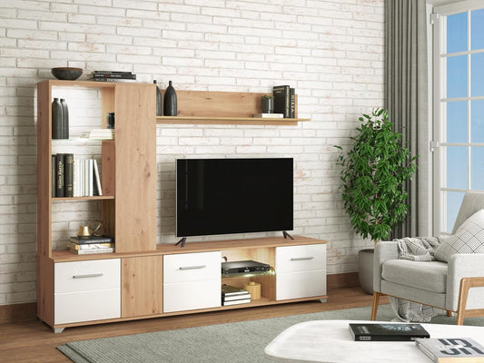 parete attrezzata tv da soggiorno cucina per salotto moderna mobili tv bianco e marrone rovere quercia T2239,20S