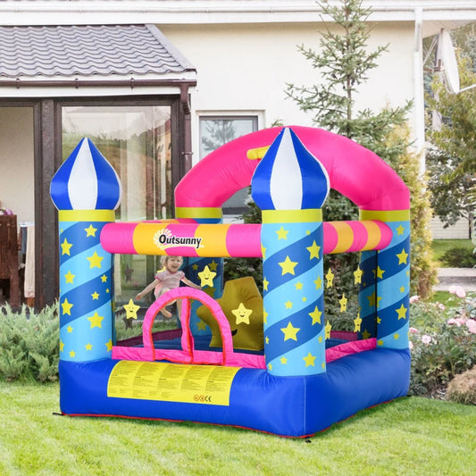 Castello Gonfiabile Gigante Colorato e con Gonfiatore, Gioco Gonfiabile per Bambini 3-8 Anni, 195x195x215cm BG7342-024V90BG7