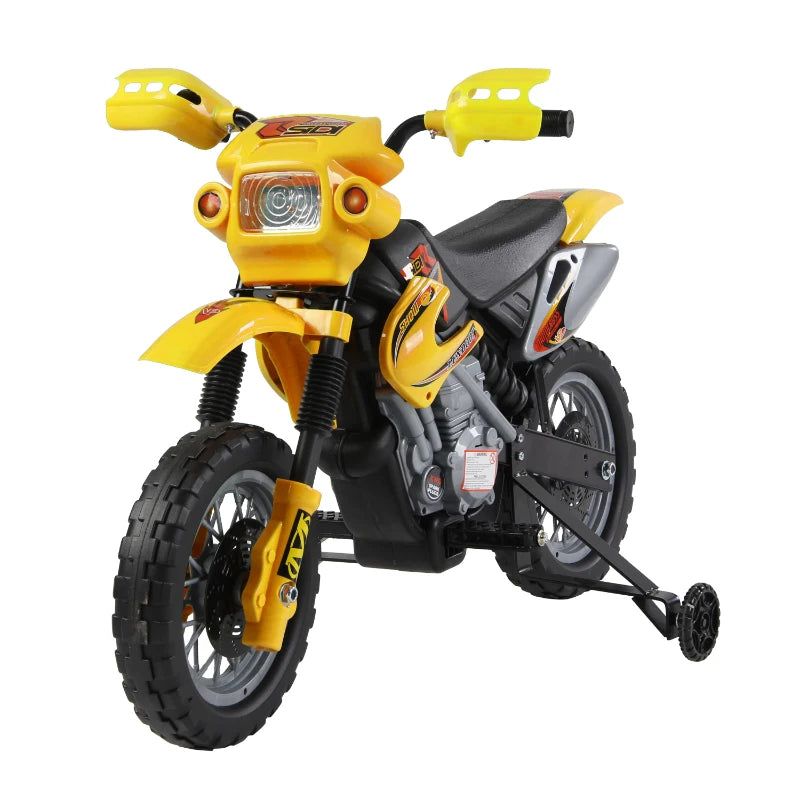 Moto Cross Elettrica con Rotelle Giallo per Bambini 3 anni e più, Batteria 6V Velocità 2.5km/h, 102 x 53 x 66cm WQ2301-043YLWQ2