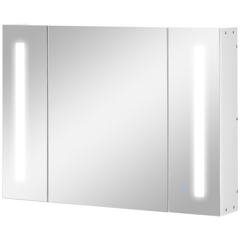 Armadietto Specchiera da Bagno con 3 Armadietti, 3 Ripiani e Luce LED, 90x15x65 cm, Bianco UJ2834-416WTUJ2