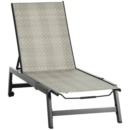 Sdraio da Giardino in Rattan e Alluminio Regolabile in 5 Posizioni con Ruote, 162x60x90 cm 862-064V00GG