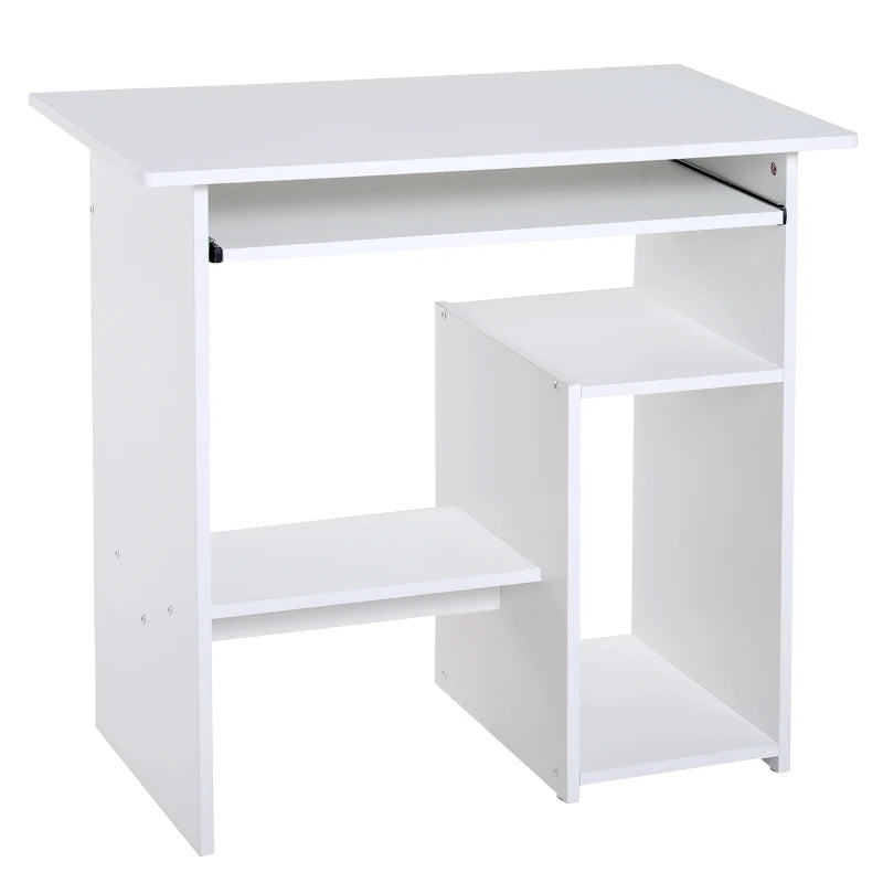 Scrivania per Computer Porta PC Moderna Salvaspazio, Scrivania da Uffcio con Ripiano per CPU e Mensola Tastiera Estraibile in Legno, 80x45x75cm, Bianco QU6836-092WTQU6