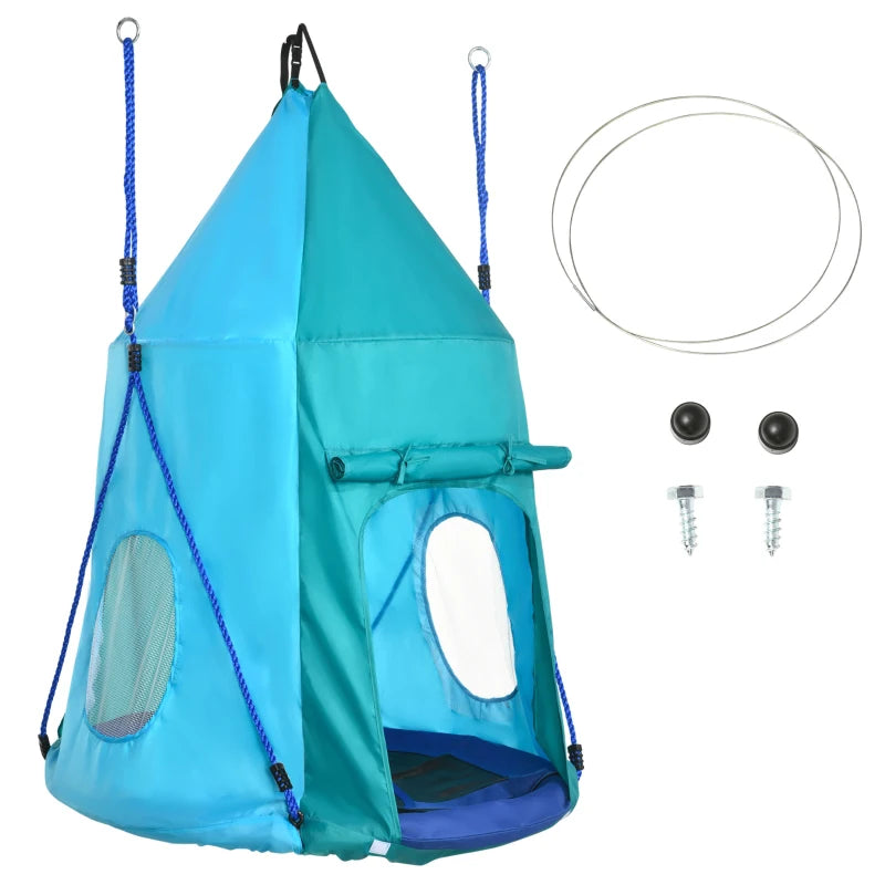 Altalena da Giardino con Tenda per Bambini da 3-8 Anni, Ø100cm e Corde Regolabili, Blu RF8344-055V00BURF8