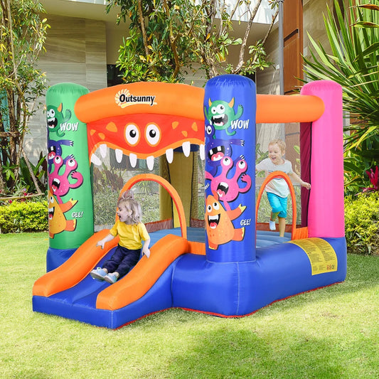 Casa Gioco Castello Gonfiabile Gigante per Bambini 3-8 anni Trampolino Rimbalzante Colorato con Scivolo e Canestro 250cmx180cmx175cm PW2342-021V90PW2