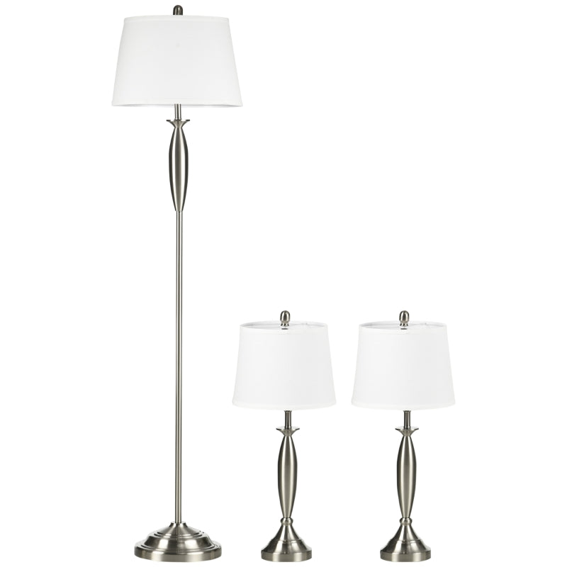 Set con Lampada da Terra e Lampada da Tavolo in Acciaio e Tessuto, Bianco e Argento RL7B31-334V90RL7