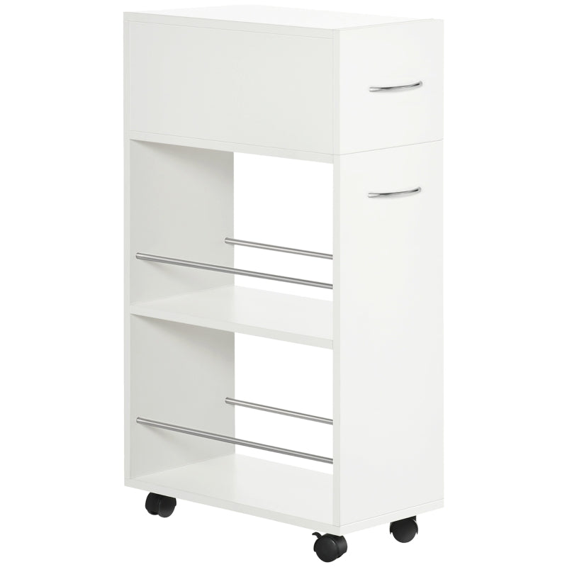 Carrello da Cucina in Truciolato e Acciaio Inox con 2 Ripiani Aperti, Cassetto Estraibile e Parapetti, 25x50x85 cm HJ7801-240V80HJ