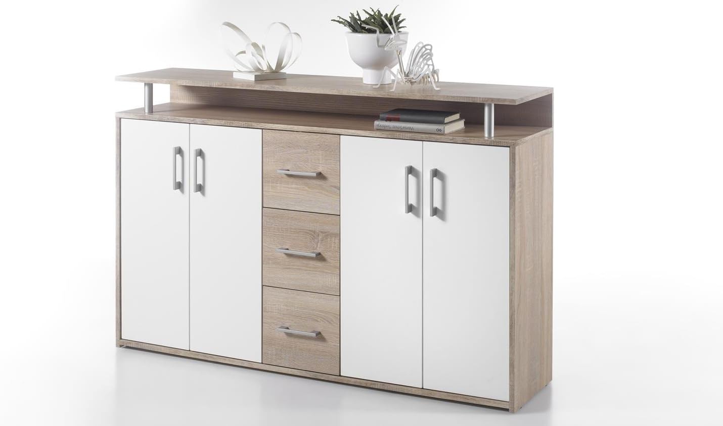 credenza moderna madia soggiorno cucina ingresso cassettiera camera salotto in legno mobile multiuso ufficio studio dispensa moderno buffet tv bianco e quercia rovere T2056,76S