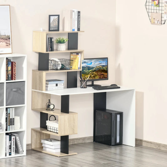 Scrivania con Libreria per Camera, Scrivania Ufficio, Scrivania Porta PC in Legno Multicolore, 120x60x148cm ZW2836-413ZW2