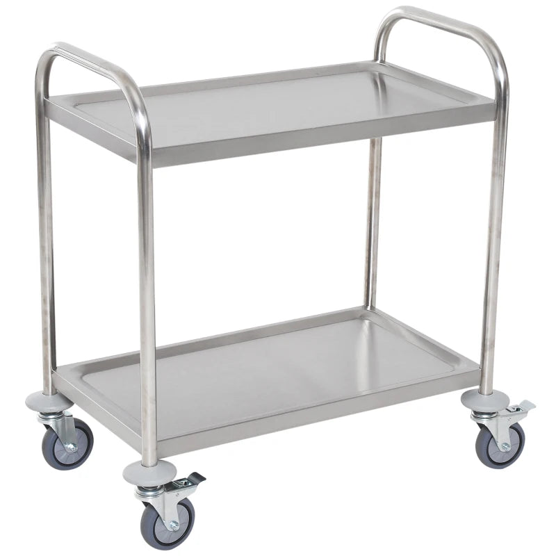 Carrello da Cucina 2 Ripiani con Ruote in Acciaio Inox 71x41x81cm, Argento ER4801-076ER4