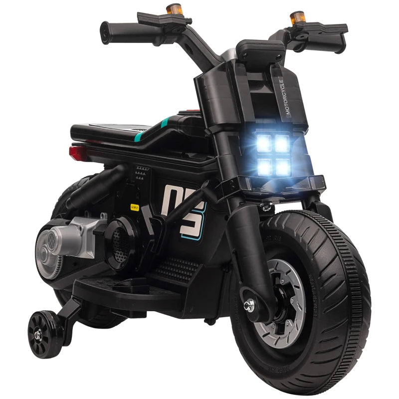 Moto Elettrica per Bambini 3-5 Anni in PP e Metallo con Rotelle, Clacson e Musica, 86x44x58 cm, Nera GP7370-253V90BKGP7