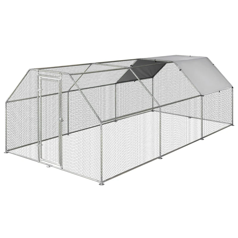 Recinto Gabbia per Galline in Metallo Galvanizzato Impermeabile, Pollaio con Porta e Copertura Oxford, 280x570x195cm HJ6D51-117HJ6