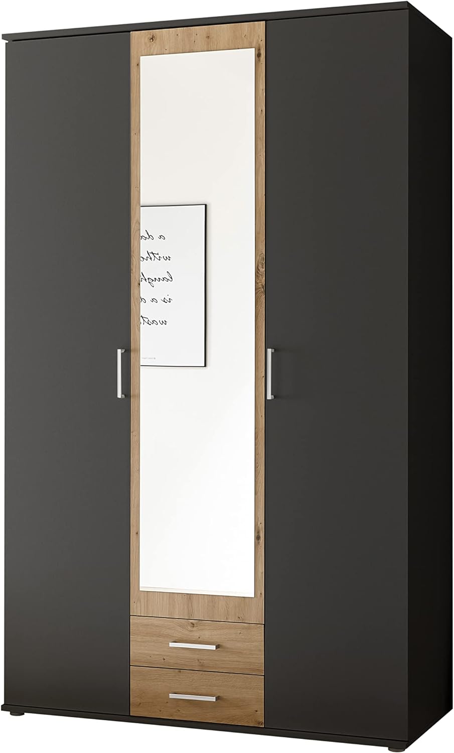 armadio moderno per camera da letto 3 ante battenti 2 cassetti in legno grigio scuro e marrone rovere RF82651,225,0DRR