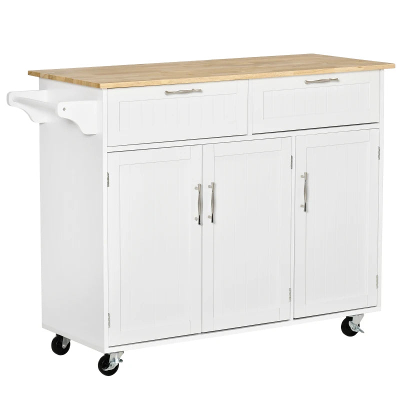 Carrello da Cucina Multiuso in Legno con 2 Cassetti, 3 Antine e 4 Ruote 121x46x91cm - Bianco TR8801-204TR8