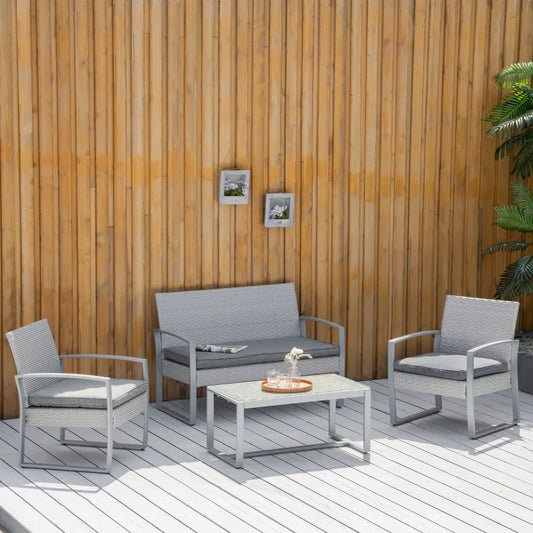 Salotto da Esterno in Rattan, Set Mobili da Giardino con Divano da Giardino e Poltrona da Esterno, Grigio 860-118