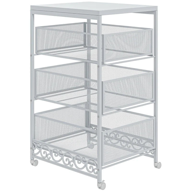 Carrello Portaoggetti a 3 Livelli in Truciolato e Acciaio, 34x29.5x57.5 cm, Bianco HJ9850-285V00WTHJ9