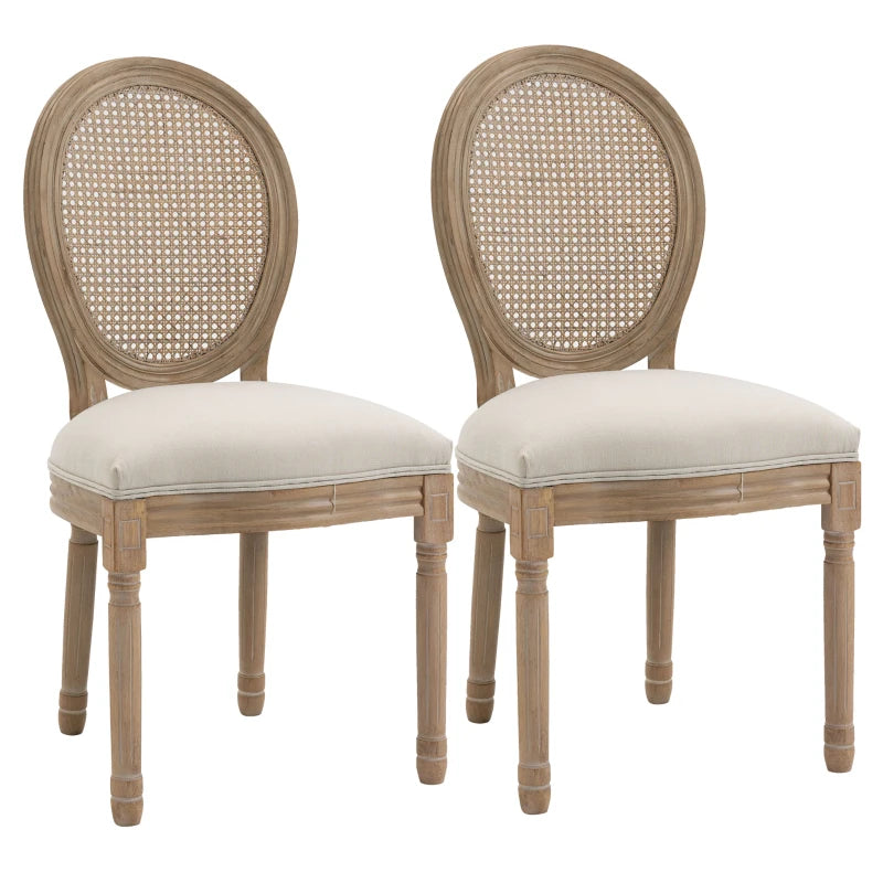 Set 2 Sedie per Soggiorno in Stile Vintage con Schienale Traforato, in Legno e Tessuto, 49x56x96cm, Bianco DE5835-523CWDE5