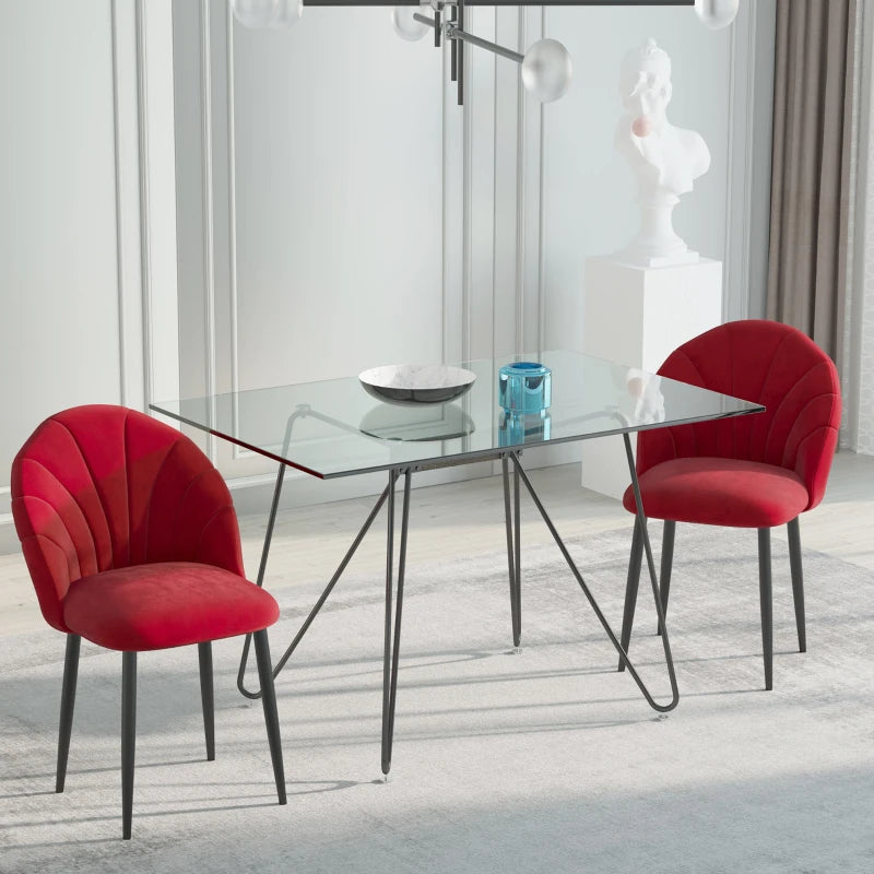 Set 2 Sedie Sala da Pranzo e Soggiorno Imbottite, Design Nordico ed Ergonomico in Metallo e Velluto, 52x54x79 cm, Rosso TG2835-253RDTG2