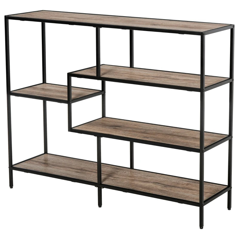 Scaffale Libreria Asimmetrica in Stile Industriale, in Legno e Metallo Nero, 120x32x95cm TG6838-046TG6