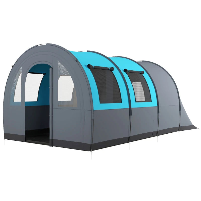 Tenda da Campeggio 5 Posti Impermeabile con Zona Notte e Giorno, in Poliestere, 480x260x200 cm, Grigio e Blu WP9A20-373V00GYWP9